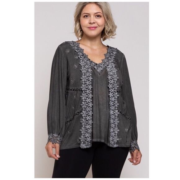 FLORAL Embroidery Woven V Neck Blouse in Ivory - Picture 10 of 11